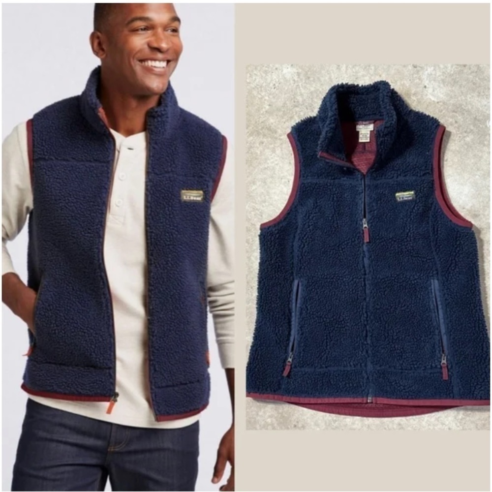 L.L.Bean Men’s Mountain Pile Fleece Sherpa Vest Navy Blue Size XL